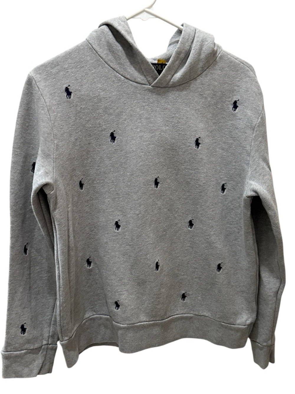 Polo Ralph Lauren all over Pony Hoodie youth XL gray blue